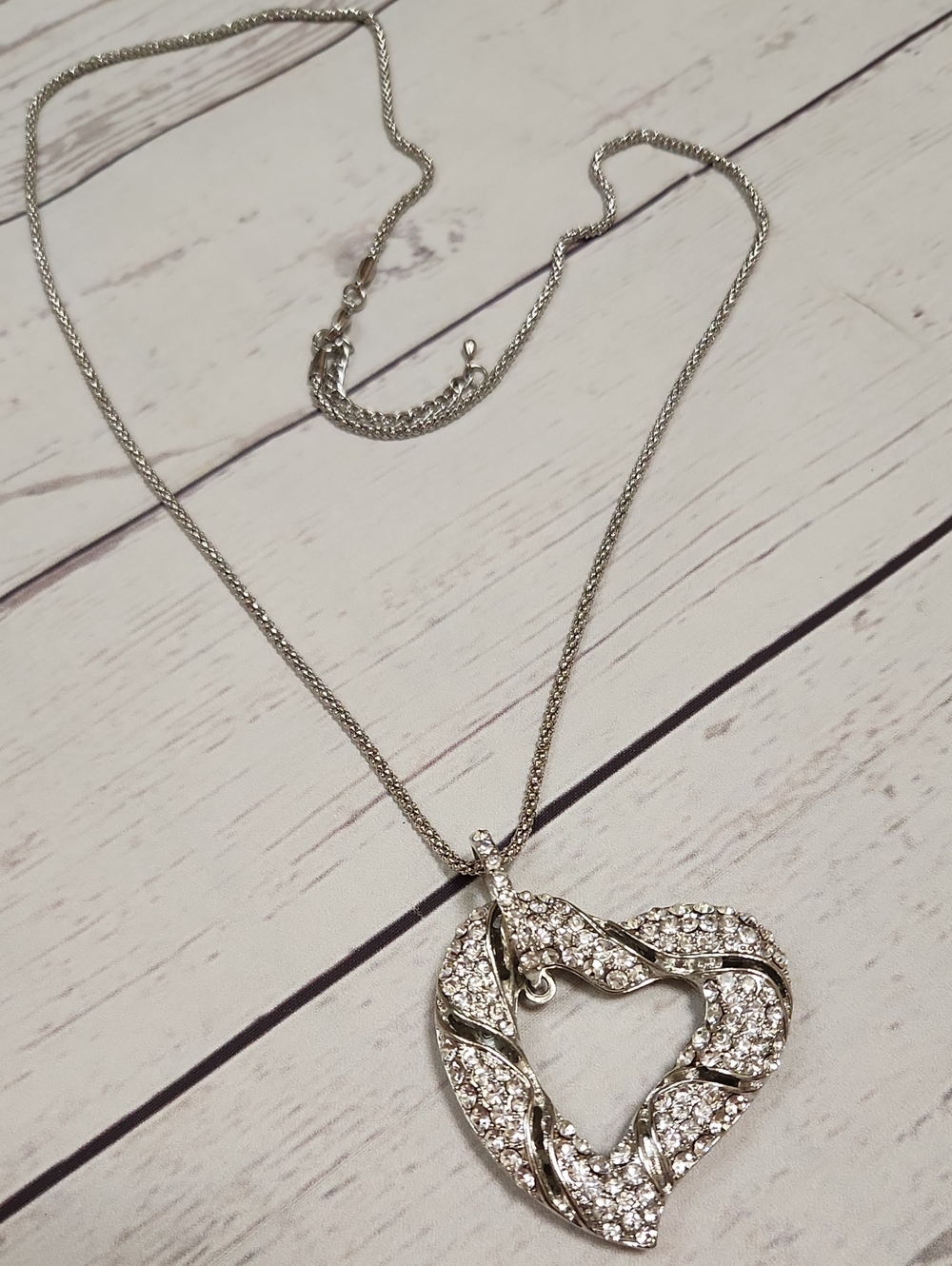 Silver Crystal Heart Pendant Necklace - Women's Jewelry